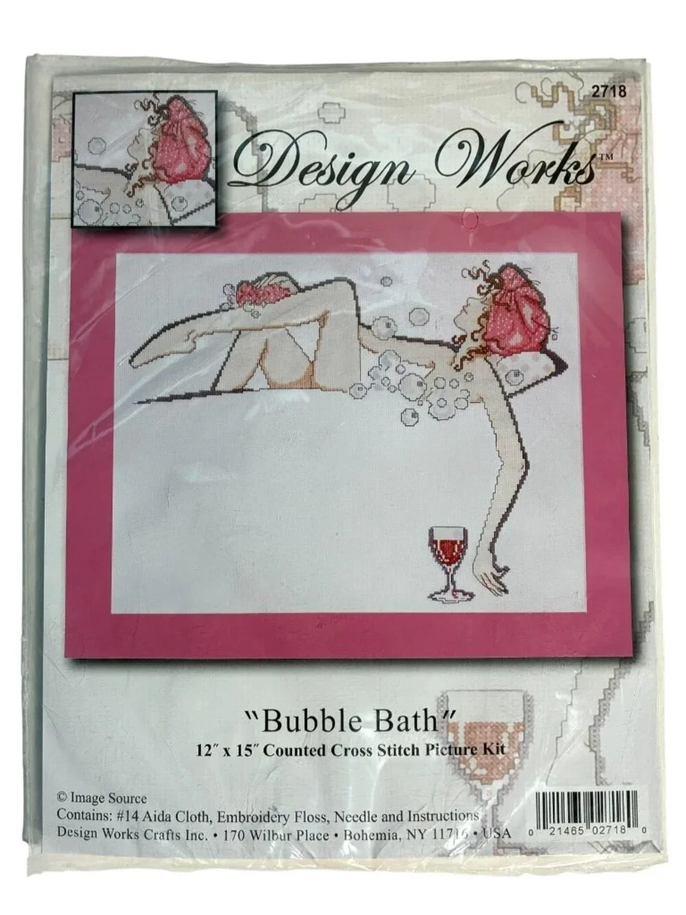 Design Works Counted Cross Stitch Bubble Bath #2718 Picture Kit 12x15 Woman Wine